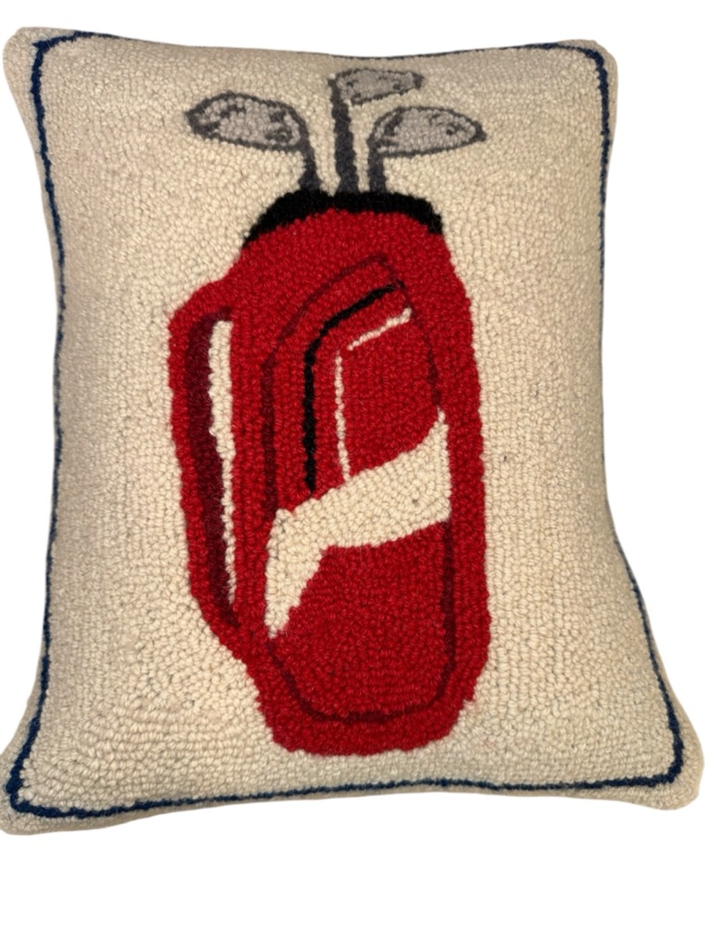 Hooked Wool Golf Pillow 14x18 Preppy Country Club Decor Sports Golf Bag Red Blue